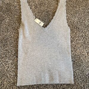 Aerie Light Gray Scalloped V-Neck Tank Top